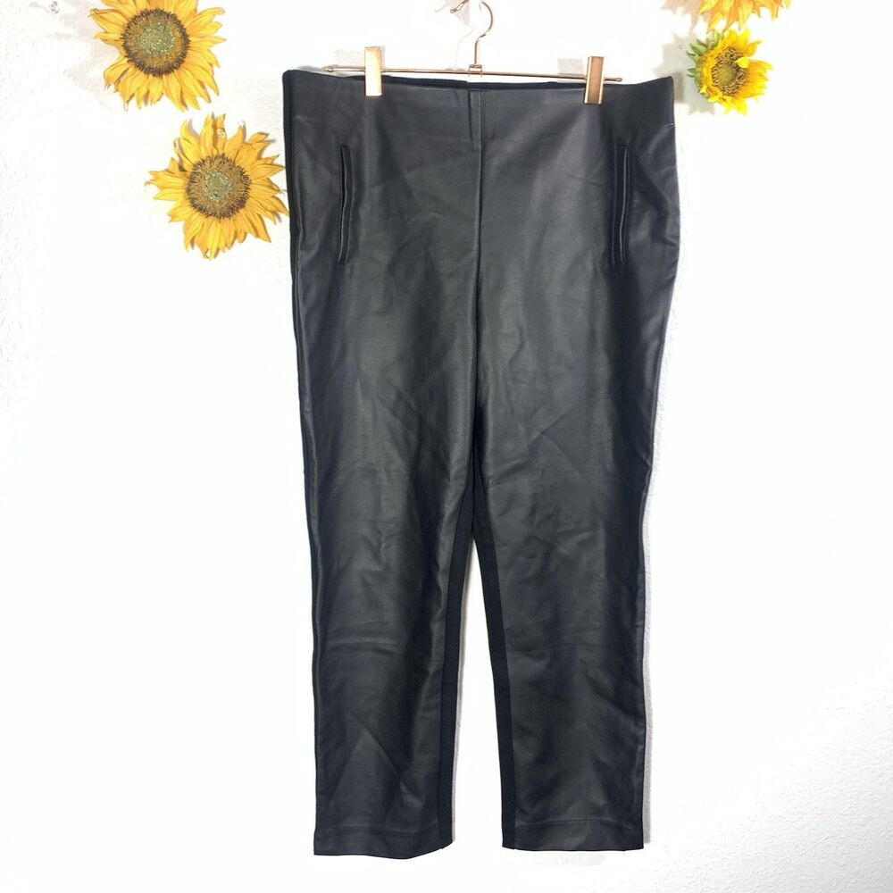 Chico’s Faux-Leather Front Ponte Stretch Leggings Size 2 Petite or PL